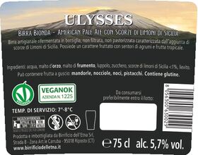 Birra artigianale ULYSSES - AMERICAN PALE ALE con scorze di limoni di Sicilia - <b> 6 bottiglie - 75 cl </b> - BIRRIFICIO DELL' ETNA-LINEA PREMIUM