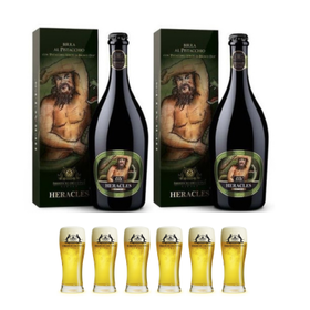 Birra artigianale HERACLES - BLONDE ALE con Pistacchio Verde di Bronte D.O.P. - <b>2 bottiglie in confezione regalo - 75 cl  + set 6 bicchieri BAVARIA 20 CL </b> - BIRRIFICIO DELL'ETNA-LINEA PREMIUM