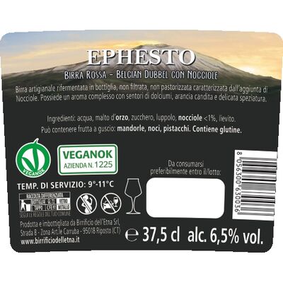 Birra artigianale EPHESTO - BELGIAN DUBBEL con nocciole dell'Etna - <b> 12 bottiglie - 37,5 cl </b>- BIRRIFICIO DELL'ETNA-LINEA PREMIUM