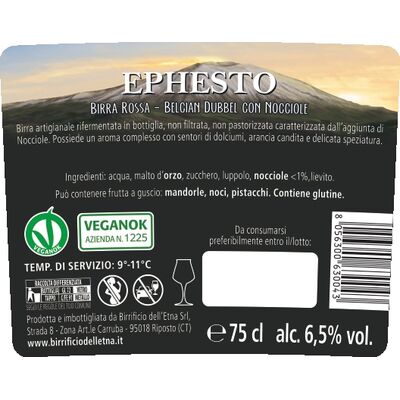 Birra artigianale - EPHESTO - BELGIAN DUBBEL con nocciole dell'Etna - <b> 6 bottiglie - 75 cl </b>- BIRRIFICIO DELL'ETNA-LINEA PREMIUM
