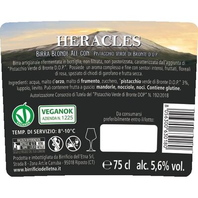 Birra artigianale HERACLES - BLONDE ALE con Pistacchio Verde di Bronte D.O.P. - <b>2 bottiglie in confezione regalo - 75 cl  + set 6 bicchieri BAVARIA 20 CL </b> - BIRRIFICIO DELL'ETNA-LINEA PREMIUM