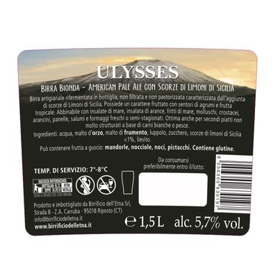 Birra artigianale ULYSSES - AMERICAN PALE ALE con scorze di limoni di Sicilia - <b> 4 bottiglie MAGNUM astucciate - 150 cl </b> - BIRRIFICIO DELL' ETNA-LINEA PREMIUM