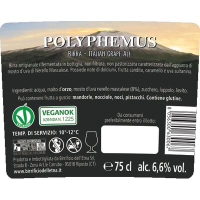 Birra artigianale POLYPHEMUS - ITALIAN GRAPE ALE con mosto di Nerello mascalese - <b> 2 bottiglie in confezione regalo - 75 cl + set 6 bicchieri Bavaria 20 CL</b> - BIRRIFICIO DELL'ETNA-LINEA PREMIUM