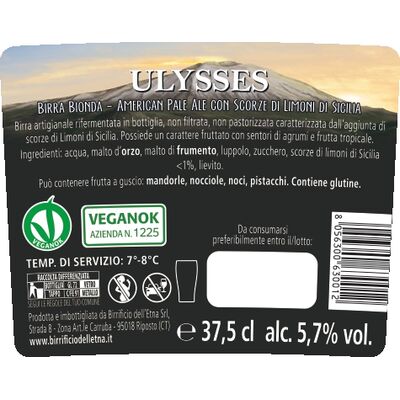 Birra artigianale ULYSSES - AMERICAN PALE ALE con scorze di limoni di Sicilia - <b>12 bottiglie - 37,5 cl </b> - BIRRIFICIO DELL' ETNA-LINEA PREMIUM